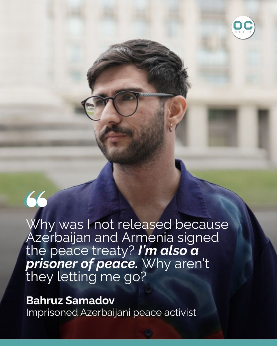 OCMediaorg's tweet photo. Detained Azerbaijani peace activist Bahruz Samadov, serving 15 years on treason charges he denies, has survived two suicide attempts and told his grandmother he was considering a third, but asked why he wasn’t freed after the peace deal was initialed.

➡️ https://t.co/SjNs5Jfx8X https://t.co/IxeiCXDHQD