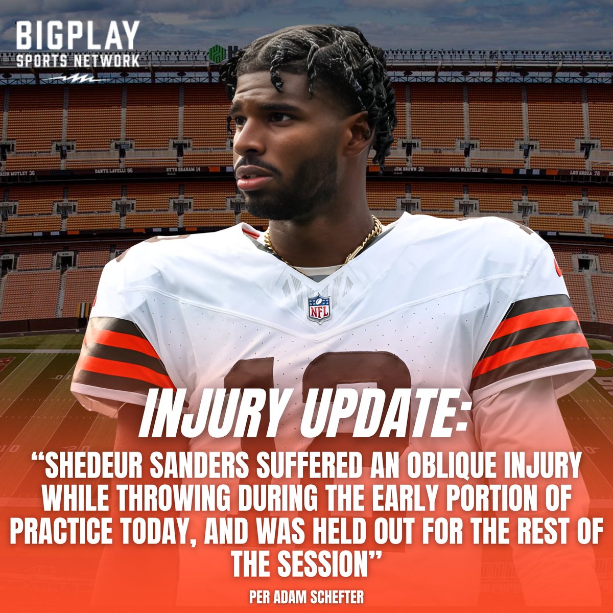 BIGPLAY's tweet photo. Shedeur Sanders has suffered an oblique injury throwing during practice. #DawgPound 

via @AdamSchefter https://t.co/juVQPaa5Fd