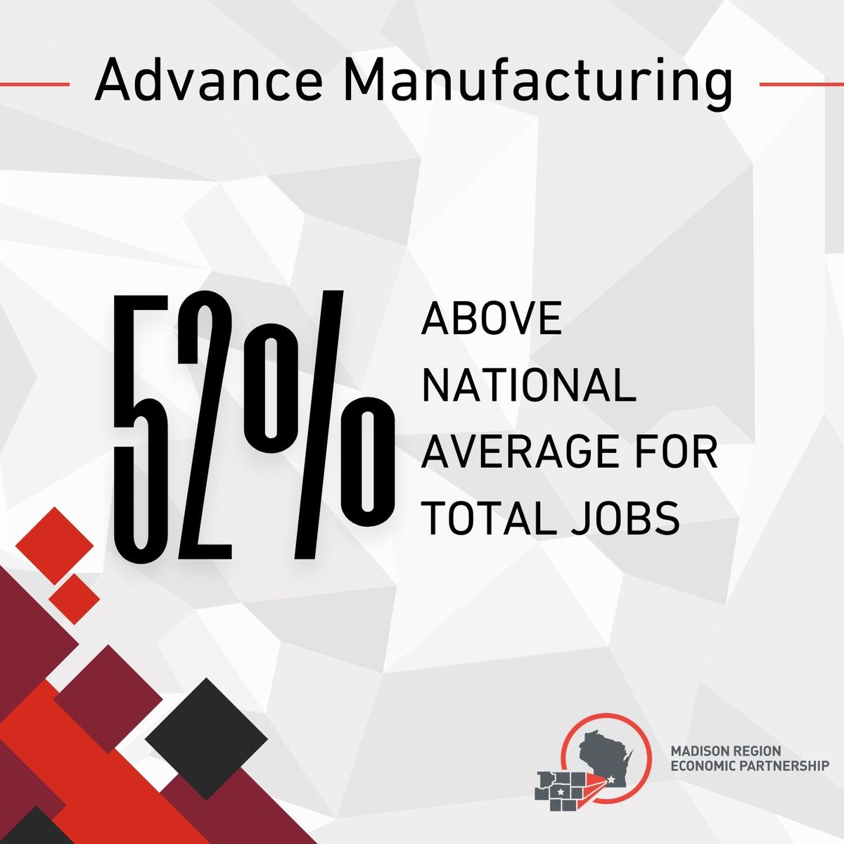 Madison Region = Manufacturing Powerhouse 💪 52% more jobs than the U.S. average! #MadREP #Jobs  #MadisonRegion #ManufacturingJobs #WisconsinBusiness #MidwestManufacturing #ManufacturingPowerhouse