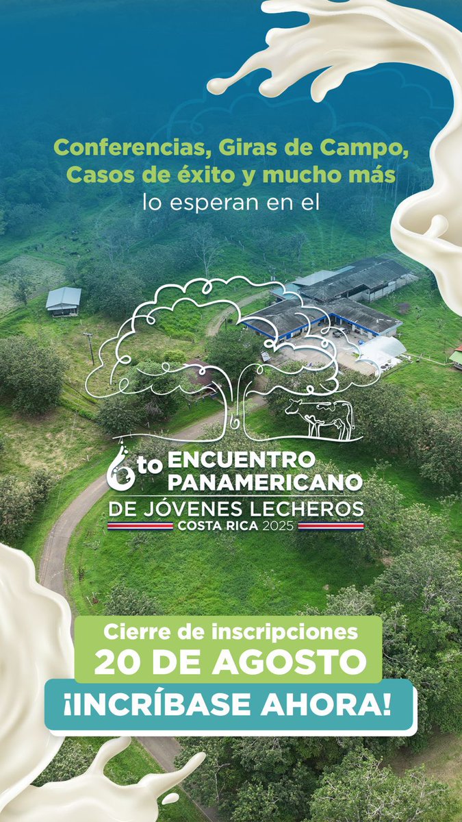 Te esperamos en el 6to Encuentro Panamericano de Jóvenes Lecheros de FEPALE que se realizará del 3 al 5 de septiembre en Costa Rica

Tendremos charlas, paneles, giras y mucho más. 
Queda poco tiempo
📅 ¡Inscríbete ya! 

fepale.org/site/2025/03/1…