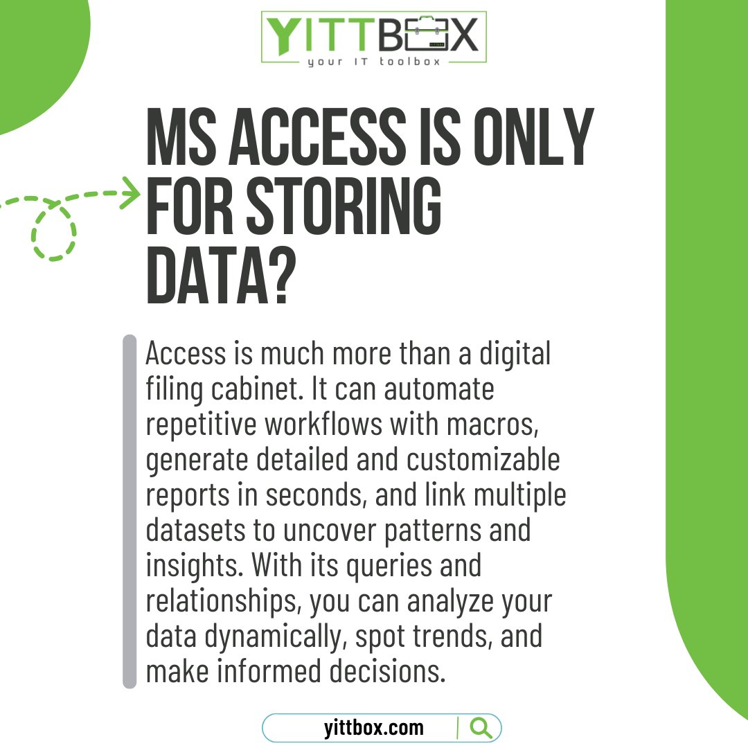 yittbox's tweet image. Think MS Access is only for storing data? Think again🤔
#MSAccess #DataManagement #DatabaseTools #BusinessIntelligence #WorkflowAutomation #DataAnalysis #DataDriven #ProductivityHacks #OfficeTips #BusinessGrowth #DataInsights #SmartDecisions #SmallBusinessTips #Yittbox