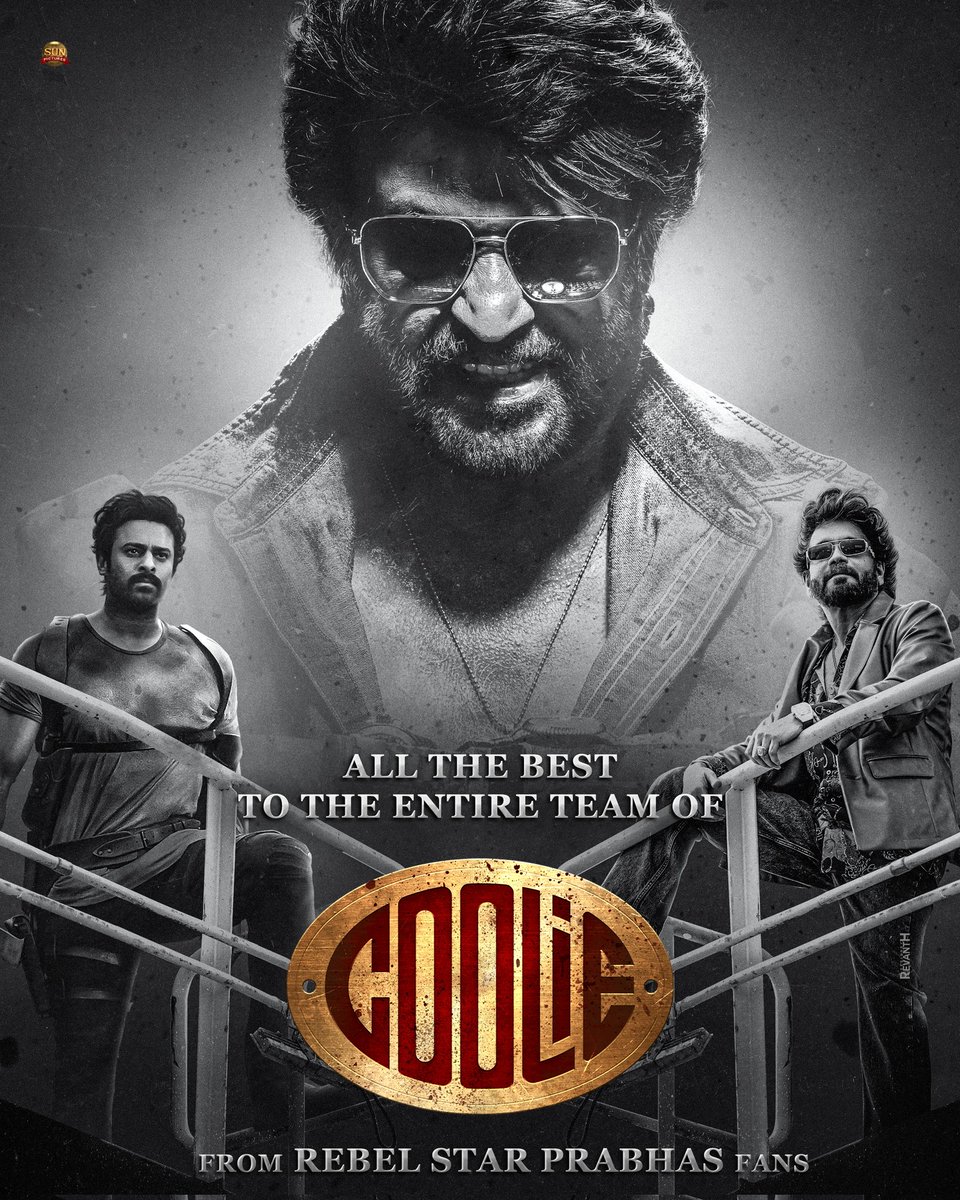 Prabhas Trends (@trendsprabhas) on Twitter photo To the epitome of Style & Stardom, a Superstar who revolutionized Indian cinema with his euphoric presence and aura, wishing Thalaivar <a href="/rajinikanth/">Rajinikanth</a> all the best for #Coolie, which promises to be yet another PEAK at 75 years young. Also best wishes to KING <a href="/iamnagarjuna/">Nagarjuna Akkineni</a> garu, To the epitome of Style & Stardom, a Superstar who revolutionized Indian cinema with his euphoric presence and aura, wishing Thalaivar <a href="/rajinikanth/">Rajinikanth</a> all the best for #Coolie, which promises to be yet another PEAK at 75 years young. Also best wishes to KING <a href="/iamnagarjuna/">Nagarjuna Akkineni</a> garu,