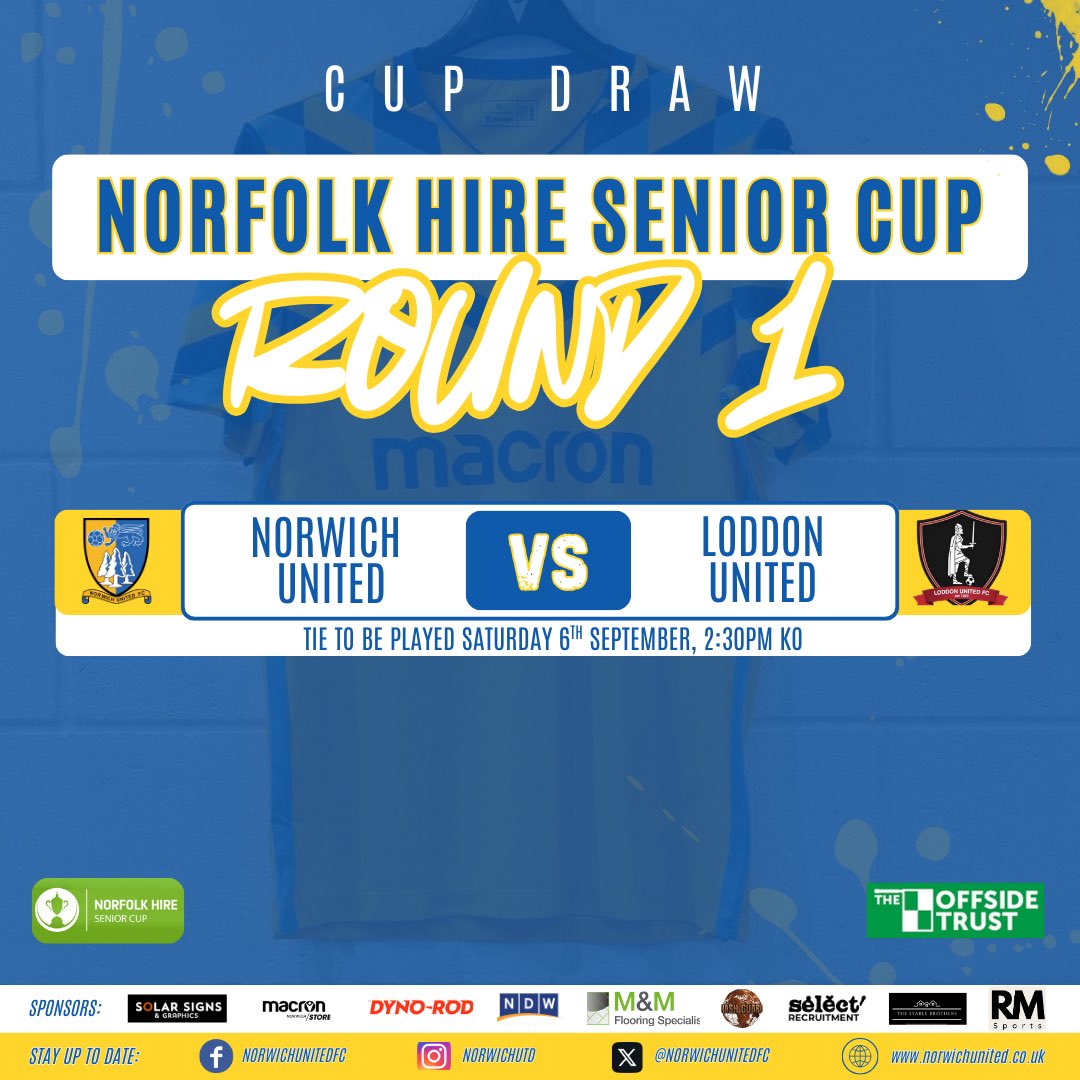 Norwich United FC (@norwichunitedfc) on Twitter photo ℂ𝕦𝕡 𝕕𝕣𝕒𝕨
It’s a home tie vs <a href="/LoddonUnitedFC/">Loddon United Football Club</a> in the first round of this season’s <a href="/NorfolkHire/">Norfolk Hire Ltd</a> #Seniorcup!
#UTP💛💙 ℂ𝕦𝕡 𝕕𝕣𝕒𝕨
It’s a home tie vs <a href="/LoddonUnitedFC/">Loddon United Football Club</a> in the first round of this season’s <a href="/NorfolkHire/">Norfolk Hire Ltd</a> #Seniorcup!
#UTP💛💙