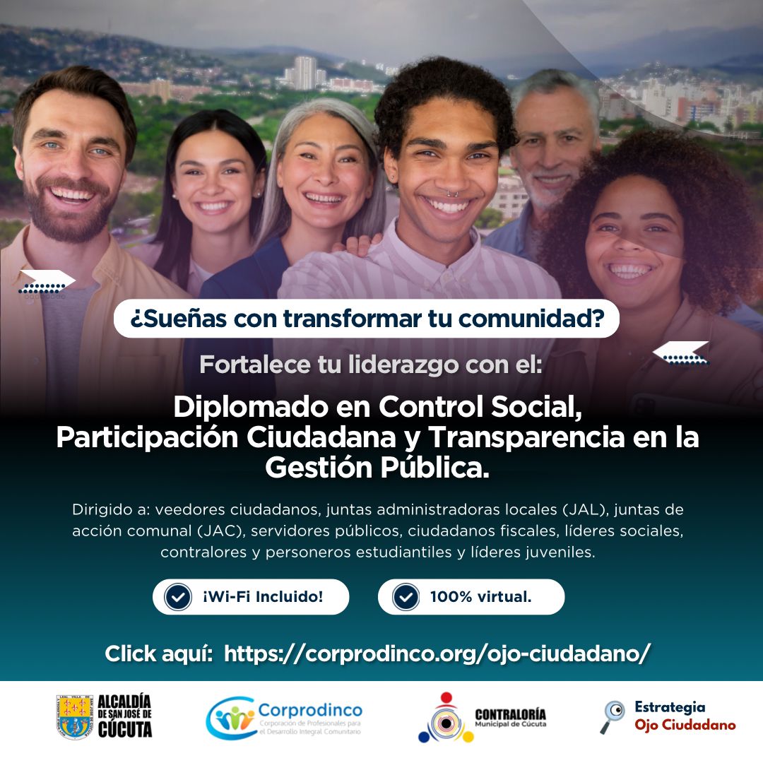 contral_cucuta's tweet photo. Diplomado en Control social, participación ciudadana y transparencia en la gestión pública.

📚 Curso 100 % virtual. 📡 Conectividad incluida.
🎯 ¡Inscripciones abiertas!

🔗 ¡Inscríbete hoy y sé el líder que tu comunidad necesita! 👉 https://t.co/31t9cl7SSV https://t.co/h7ziDuoZl8