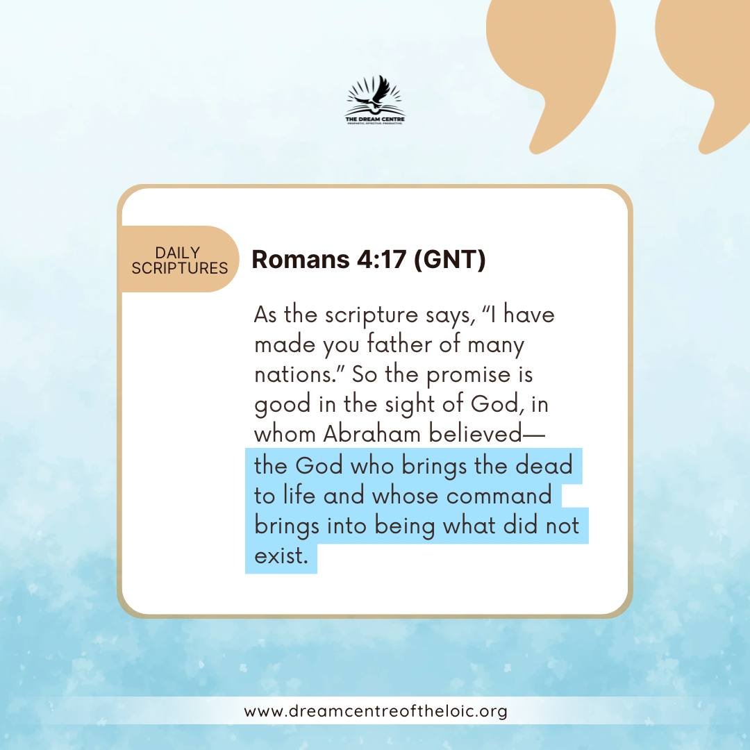 THE GOD WHO MAKES IMPOSSIBLE POSSIBLE ✨

Beloved,
We serve the God who brings the dead to life and calls into being what did not exist. (Romans 4:17)
This is the God Abraham believed — and it’s the same God you serve today! No situation is too far gone, no promise is too late,