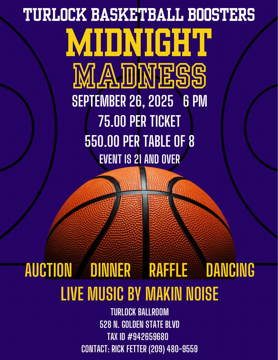 🚨 Turlock Basketball 🏀  Fundraiser Coming September 26th

Come Support Basketball Program <a href="/ChrisCorrea15/">Chris Correa</a> <a href="/turlockjournal/">Turlock Journal</a>