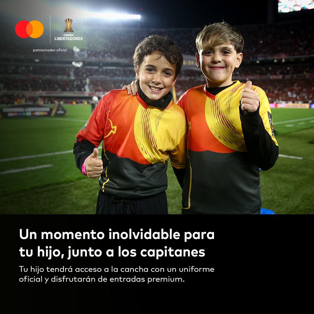 sabadovelezok's tweet photo. Tu hijo y un momento inolvidable ⚽✨ ​
Este 19 de agosto, podrás disfrutar el encuentro ante Fortaleza de una manera especial. 
Con Mastercard, tu hijo podrá ingresar al campo de juego junto a los capitanes del equipo.
¿Te vas a perder esta oportunidad única?
Reservá la experiencia en  https://t.co/KwuqgHbMBW