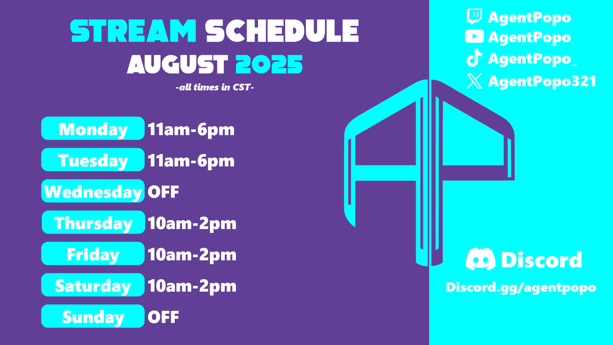 Updated stream schedule for the rest of the month