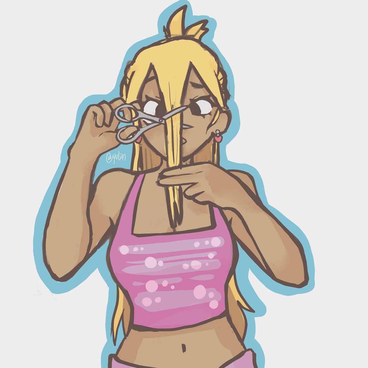 _yvlin's tweet photo. What happens when lucy gets bored of her hair while Cancer's out on vacation?

She cuts her own bangs, duh ✂️ 
#lucy #lucyheartfilia #fairytail #fanart https://t.co/qT7fuHU5oy
