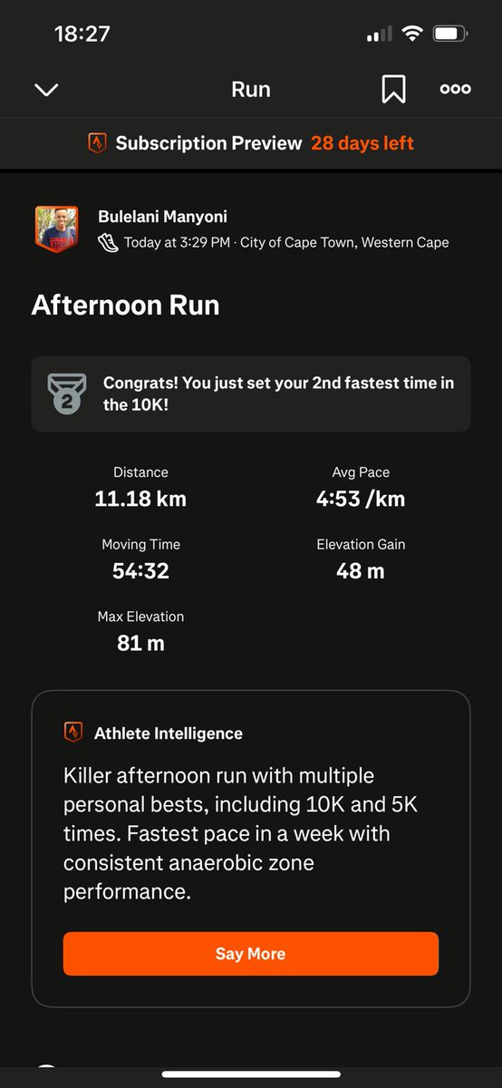 ManyoniB21's tweet photo. 5KM under 25min✅️
10KM under 50min✅️
11KM under 55min✅️
What a good run 🏃‍♂️ this afternoon! Bagged another one in Cape Town, Western Cape.
#RunningWithTumiSole
#RunningWithSoleAC
#IPaintedMyRun
#FetchYourBody2025 https://t.co/FANxOOOed0