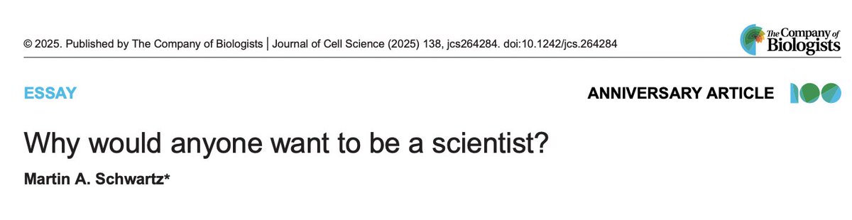 Nagaraj Balasubramanian (@adhesionlab) on Twitter photo Another great essay by Martin Schwartz...<a href="/J_Cell_Sci/">J Cell Science</a>
"It is difficult to fathom why anyone intelligent enough to be a scientist would actually choose to be one. Doing good science requires the utmost exertion of body, mind and spirit, yet is consistently filled with failure and Another great essay by Martin Schwartz...<a href="/J_Cell_Sci/">J Cell Science</a>
"It is difficult to fathom why anyone intelligent enough to be a scientist would actually choose to be one. Doing good science requires the utmost exertion of body, mind and spirit, yet is consistently filled with failure and