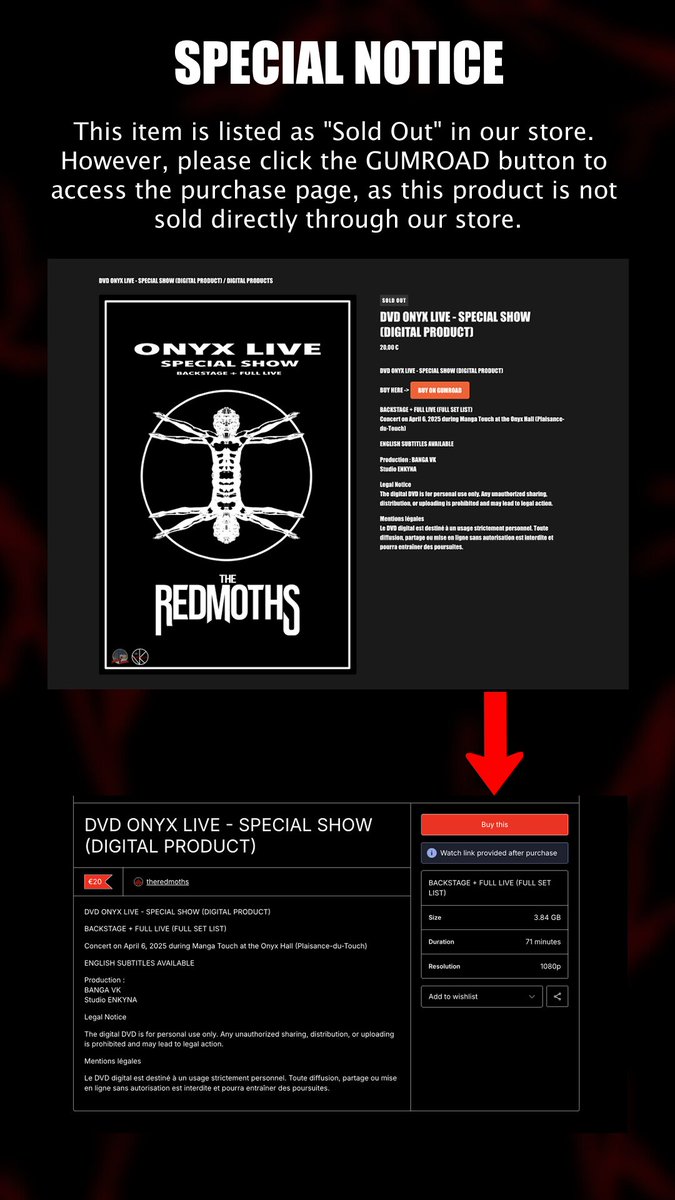 TheRedMoths's tweet photo. Official Launch of Our Online Store! 
👉 https://t.co/es77etFVyR

⚠️ Some items are limited edition ⚠️

Important notice regarding the product: DVD ONYX LIVE – SPECIAL SHOW (Digital Product)

#visualkei #theredmoths #merch #vkei #onlinestore https://t.co/3eNQDLGxmv