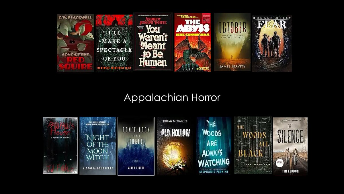 Jack Finn (@therealjackfinn) on Twitter photo #AppalachianHorror recs - day 8
Song of the Red Squirrel – CW Blackwell <a href="/CW_Blackwell/">C.W. Blackwell</a>
Pawpaw's House- TJ Foltz
Fear – Ronald Kelly
The Silence – Tim Lebbon <a href="/timlebbon/">Tim Lebbon</a>
I'll Make a Spectacle of You - Beatrice Winifred Iker
You Weren't Meant to Be Human- Andrew Joseph White #AppalachianHorror recs - day 8
Song of the Red Squirrel – CW Blackwell <a href="/CW_Blackwell/">C.W. Blackwell</a>
Pawpaw's House- TJ Foltz
Fear – Ronald Kelly
The Silence – Tim Lebbon <a href="/timlebbon/">Tim Lebbon</a>
I'll Make a Spectacle of You - Beatrice Winifred Iker
You Weren't Meant to Be Human- Andrew Joseph White
