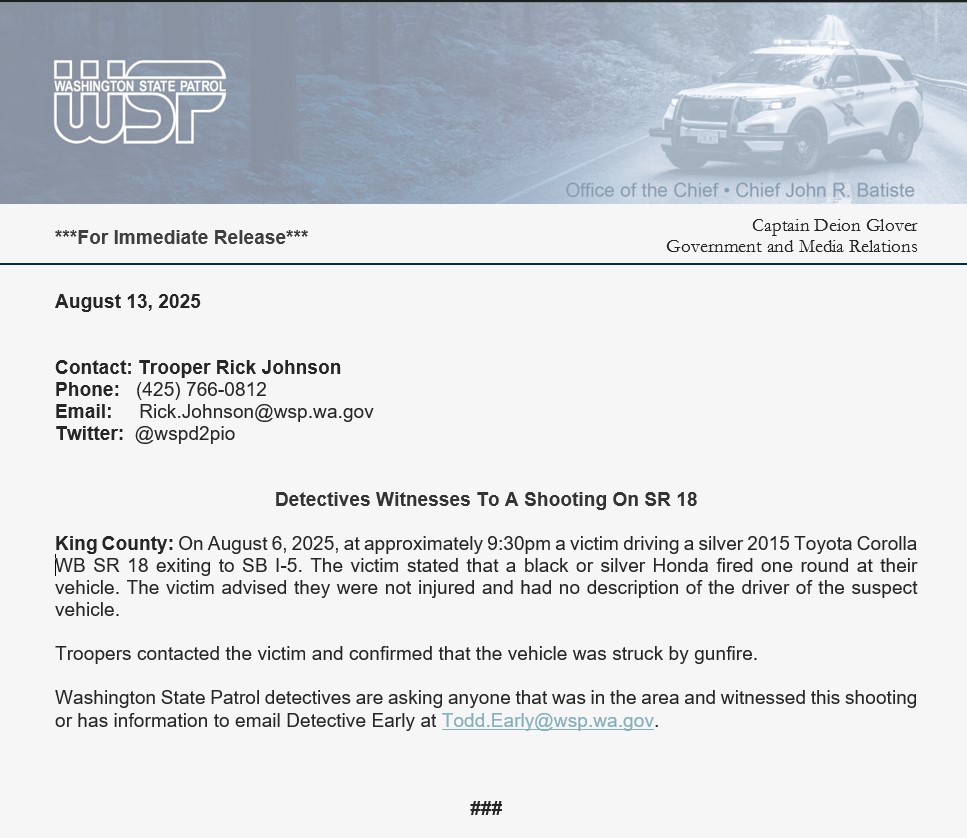 WSP detectives asking for witnesses!