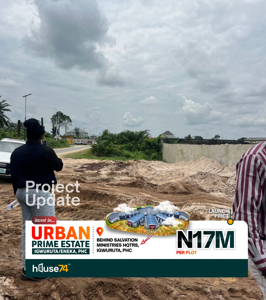 ThisIsHouse74's tweet photo. Here's Urban Prime Estate, a retirement plan for you to venture into.

Put your money to work by securing a plot or more here.
Located behind salvation Ministries Headquarters, Igwuruta.

Send us a DM to secure your at the Pre-Launch Price of 17M per plot 

#WinRealty #House74 https://t.co/KfAG93tdXG