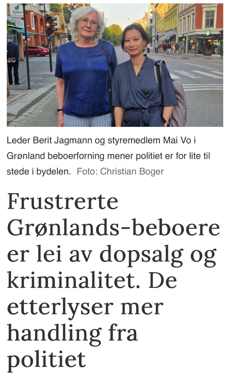 norgonaut's tweet photo. Berit Jagmann 11. mars 2024:

«Frustrerte Grønlands-beboere er lei av dopsalg og kriminalitet. De etterlyser mer handling fra politiet, ment politiet er for lite til stede. Salg og bruk av dop skjer åpenlyst i bydelen.»

Berit Jagmann 13. august 2025:

«Grønland er ikke en attraksjon for høyreekstreme turister. Grønland er et levende, mangfoldig, varmt og inkluderende nabolag.»

Det må være et navn for slik mentalgymnastikk?