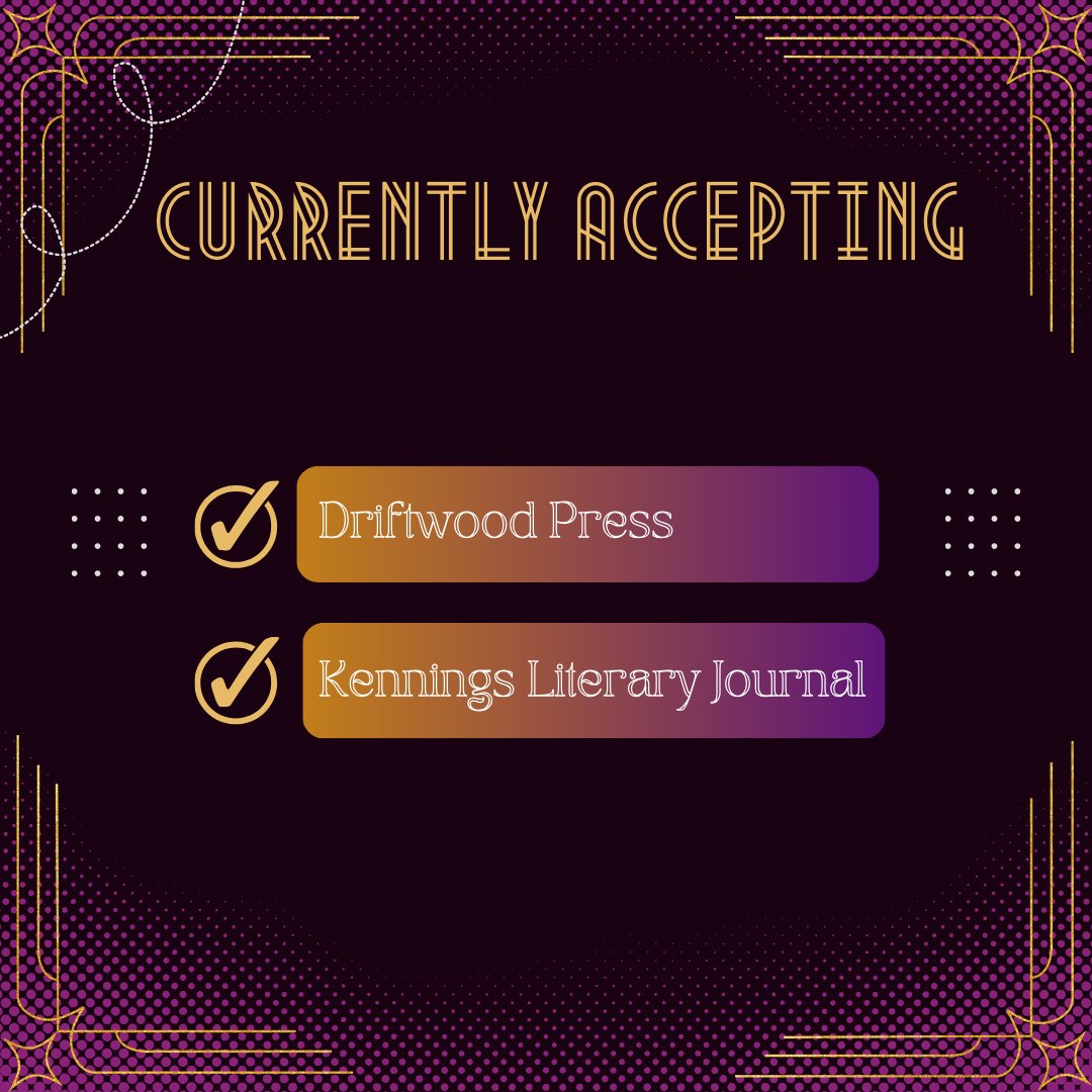 submitsphere's tweet photo. How many submission have you made this month?

Driftwood Press
https://t.co/iXy4GdGyPO

Kennings Literary Journal
https://t.co/1xi9gezTcz https://t.co/uECfhiyB2q