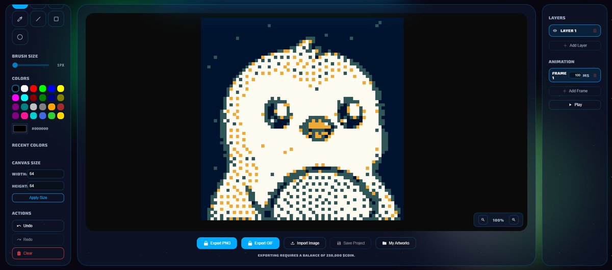 cwcwmpg's tweet photo. Improved CoinSprite™ today by adding:

1 - A Portfolio Manager (create as many artworks as you wish and put them in albums)
2 - Import functionality, w/ downscale and pixelate (includes quantization &amp; dithering)

Up next: 

1 - Pinning artwork to IPFS
2 - Deploying NFT contract https://t.co/GgakvZtjse