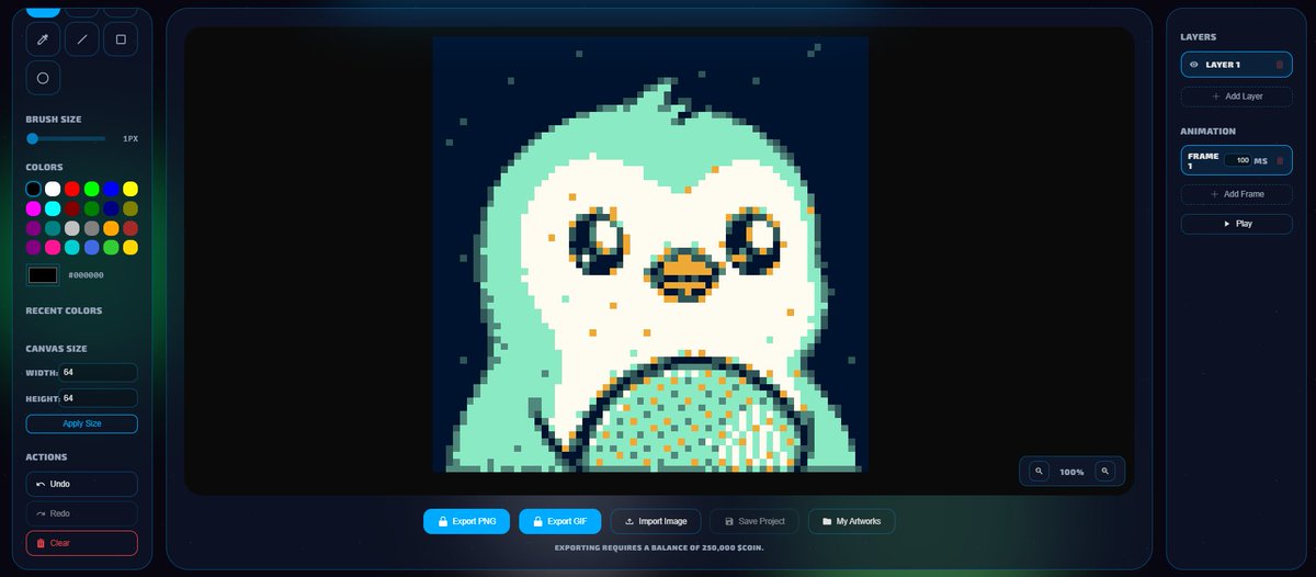 cwcwmpg's tweet photo. Improved CoinSprite™ today by adding:

1 - A Portfolio Manager (create as many artworks as you wish and put them in albums)
2 - Import functionality, w/ downscale and pixelate (includes quantization &amp; dithering)

Up next: 

1 - Pinning artwork to IPFS
2 - Deploying NFT contract https://t.co/GgakvZtjse