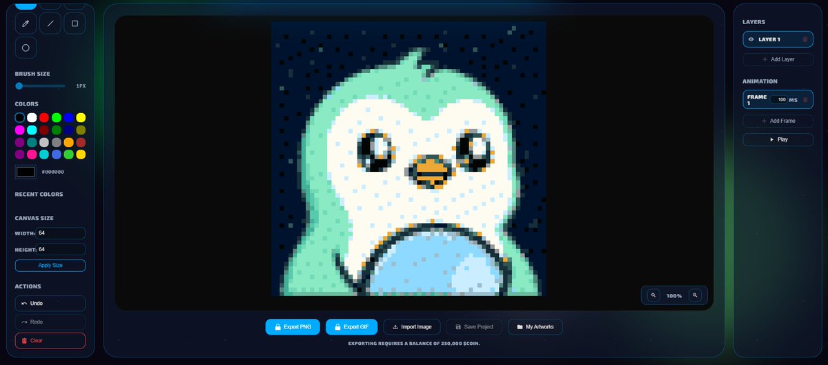 cwcwmpg's tweet photo. Improved CoinSprite™ today by adding:

1 - A Portfolio Manager (create as many artworks as you wish and put them in albums)
2 - Import functionality, w/ downscale and pixelate (includes quantization &amp; dithering)

Up next: 

1 - Pinning artwork to IPFS
2 - Deploying NFT contract https://t.co/GgakvZtjse