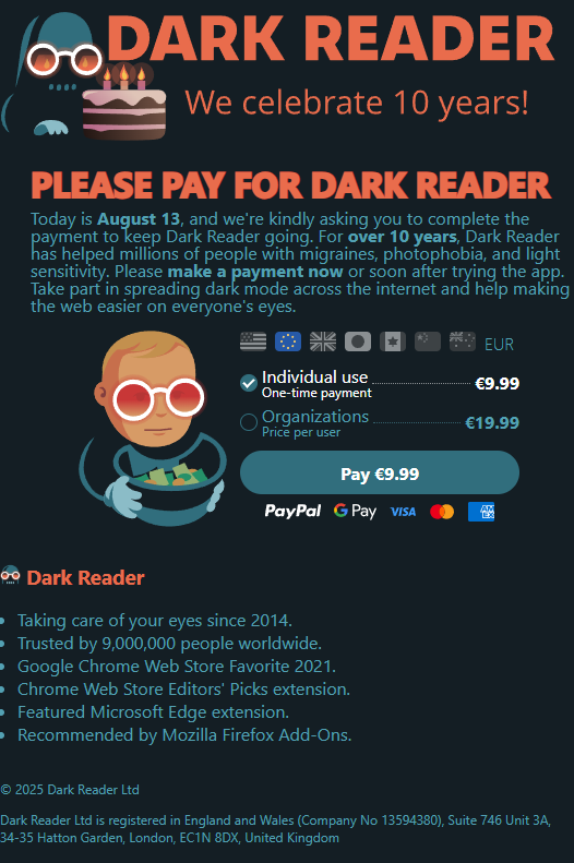 CptSparky360's tweet image. I just bought #DarkReader ♥️
You make reading fun again!
@darkreaderapp