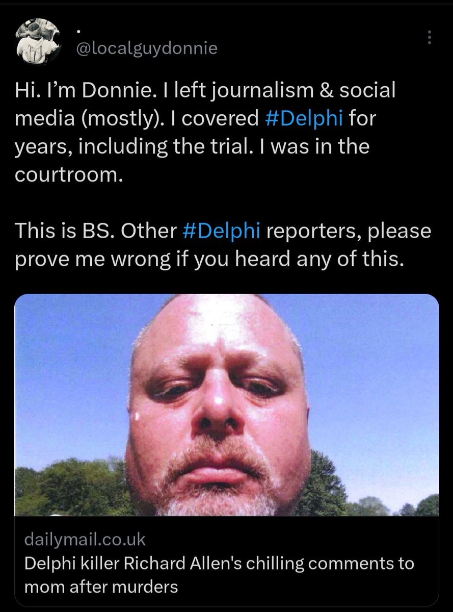Docs_Delphi's tweet image. Four people so far who attended the #Delphi trial and say that Murder Sheet&apos;s comments about threats #RichardAllen made to Nick McLeland and Judge Gull did not happen. 

Please add to this if you see anyone else debunking this nonsense. 

#FreeRickAllen