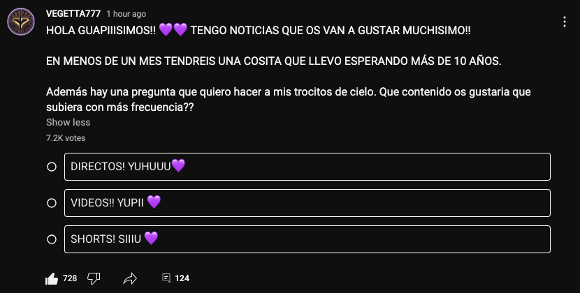 KalvaSquad's tweet photo. 📢| ¿Mensajes en el canal de YT de @vegetta777? 👀🤭

"Vegetta": En menos de un mes tendreis una cosita que llevo esperando por más de 10 años
Comentario: ¿Matrimonio con Willy?
"Vegetta": Ojalá 💜

Que viva el Wigetta JAJAAJSJSJJSAAJA https://t.co/d7rxcTVjwM