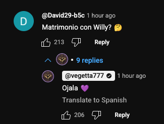 KalvaSquad's tweet photo. 📢| ¿Mensajes en el canal de YT de @vegetta777? 👀🤭

"Vegetta": En menos de un mes tendreis una cosita que llevo esperando por más de 10 años
Comentario: ¿Matrimonio con Willy?
"Vegetta": Ojalá 💜

Que viva el Wigetta JAJAAJSJSJJSAAJA https://t.co/d7rxcTVjwM