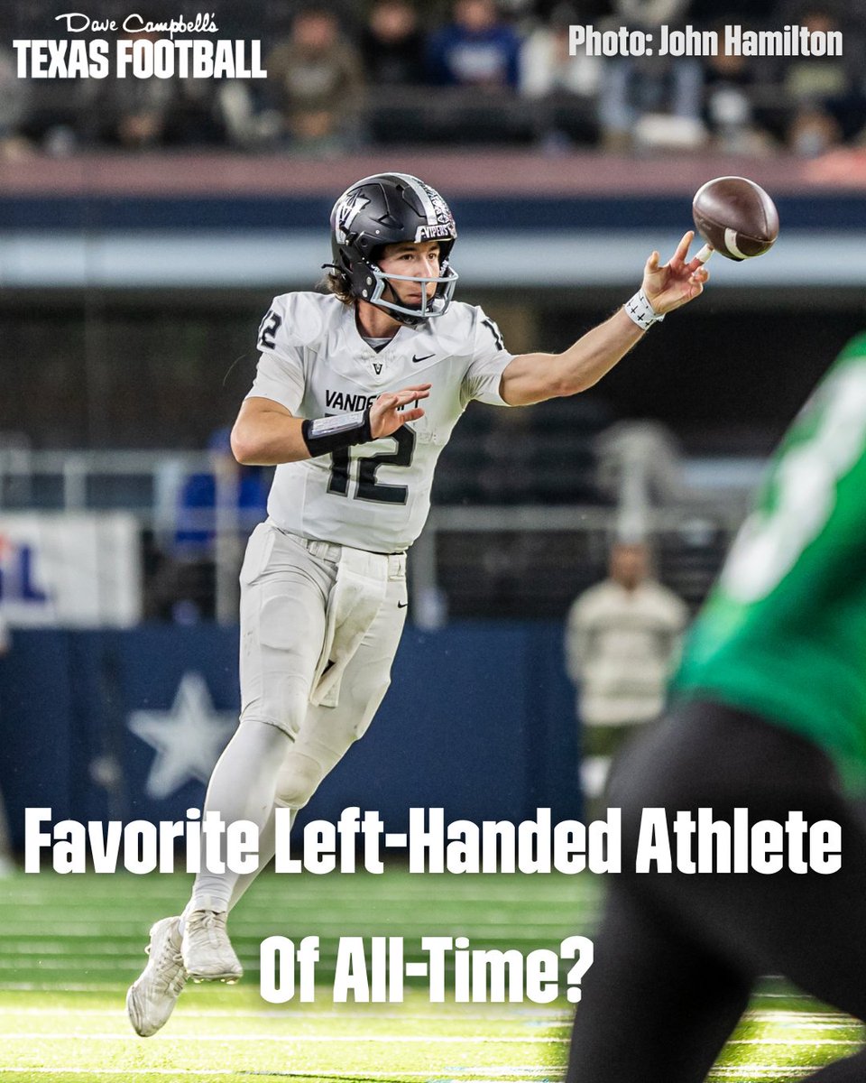 It’s #InternationalLeftHandersDay, which has us wondering...💭

Who’s your FAVORITE left-handed athlete of all-time?

#TXHSFB #DCTX #TexasFootball | <a href="/milesteo12/">Miles Teodecki</a> <a href="/VHSFootball/">Vandegrift Football</a>