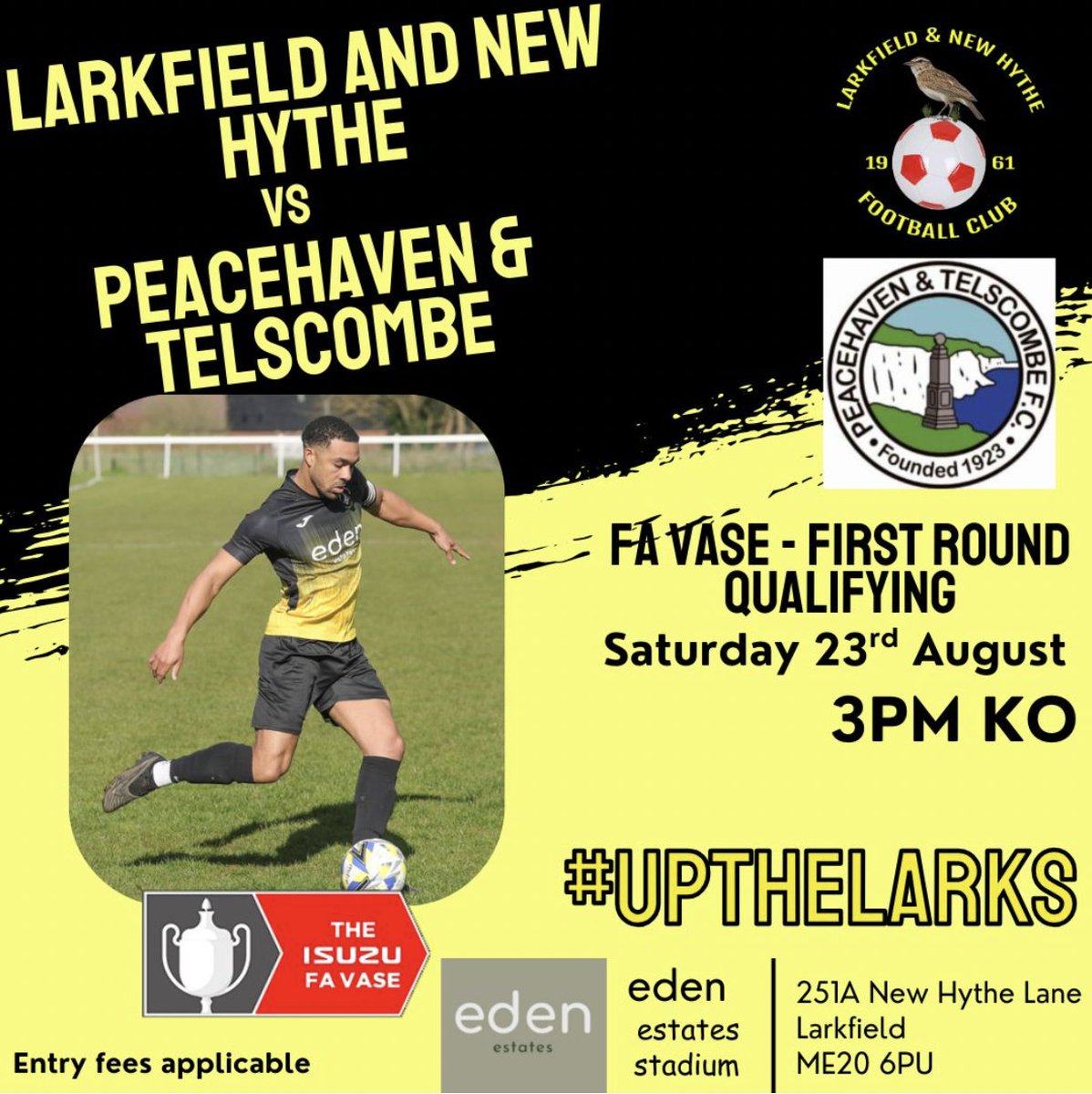 ⚽TOMORROW AT HOME AT THE Eden Estates STADIUM⚽

⚽FA VASE - FIRST ROUND QUALIFYING

⚽LNHFC V PEACEHAVEN &amp; TELSCOMBE

⚽KICK OFF 3pm - CLUBHOUSE OPEN FROM 12