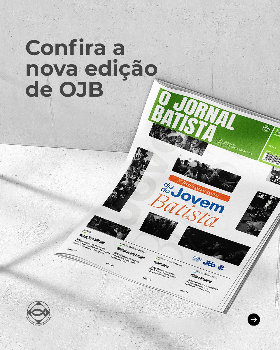 batistasdacbb's tweet photo. O Jornal Batista desta semana destaca o Dia do Jovem Batista, comemorado no 3º domingo de agosto. Nesta edição, reunimos artigos escritos por jovens Batistas de diferentes regiões do Brasil.
Download de OJB: https://t.co/rULVLhrcFJ
Leia online: https://t.co/CaIeloHN3N
#CBB #OJB https://t.co/4E8H9tv3KJ