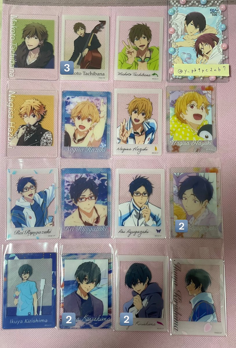 y_pb9pc2nb7's tweet photo. 【交換】Free! オケコン チェキ風クリアカード

譲：画像1-3枚目
（真琴、渚、怜、郁弥、宗介、旭、日和、愛一郎、尚、楓）
※1枚目オーロラ、数字は所持数

求：画像4枚目💖の凛、遙

郵送交換希望です。

お気軽にお声がけください。 https://t.co/tqKeKSjCWu