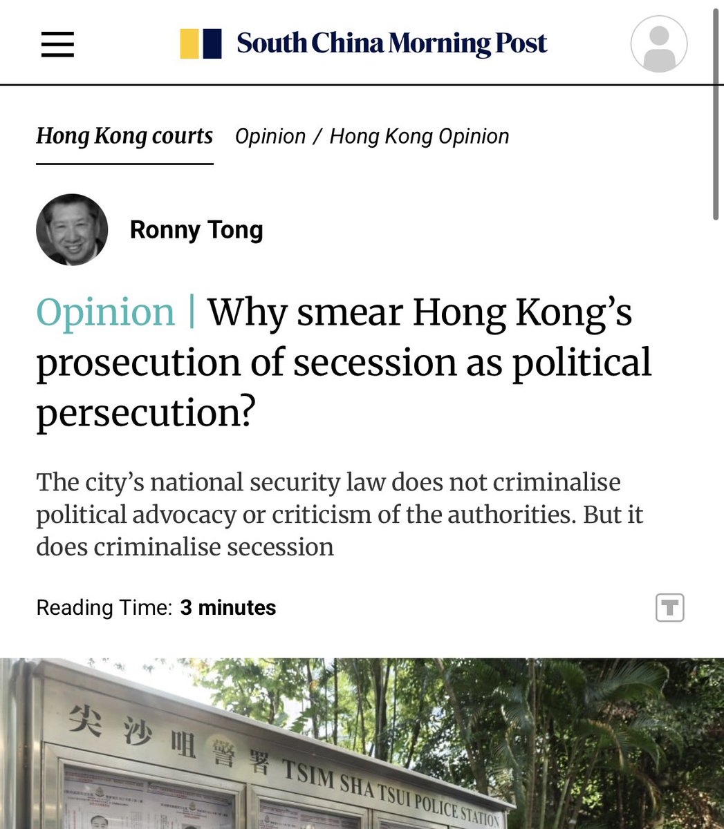 Chloe_chc_25's tweet photo. Pathetic: an op-ed at @SCMPNews slams my @guardian interview as “misleading”.
Even more pathetic: he claims that “the national security law does not criminalise political advocacy or criticism of the authorities,” while so many people are in prison for exactly that. What a joke. https://t.co/YX8TN3SnMz