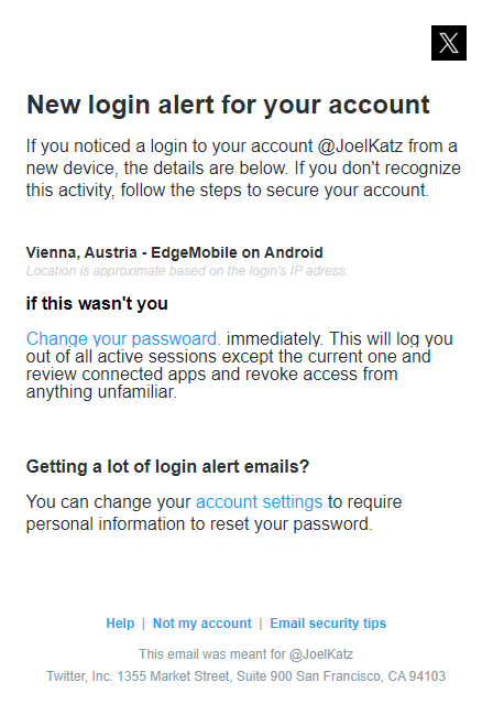 This wasn't me. I guess I better change my "Twitter" "passwoard".