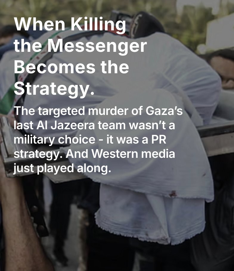 Consider how chilling this is…

Israel decided that killing the last remaining Al Jazeera journalists on the ground in Gaza

Was better for its international reputation than allowing them to document what’s about to unfold

Please read my piece on the link below...