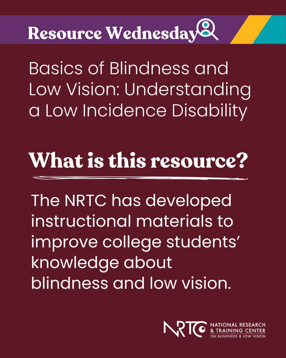 MSU_NRTC's tweet image. Heading back to college? Our "Basics of Blindness and Low Vision" video and activity PDF help students learn about this low-incidence disability. Perfect for Counseling, Social Work, &amp;amp; Education majors.

Access here: blind.msstate.edu/basicsofblindn…
#ResourceWednesday #VisualImpairment