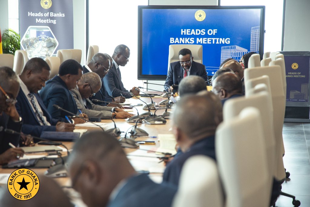 thebankofghana's tweet photo. At a post-Monetary Policy Committee meeting engagement with Heads of Banks held on 13 August 2025 at the Bank Square, the Governor, Dr. Johnson Asiama, outlined new regulatory measures to strengthen credit discipline, enhance resilience, and ensure a stable financial system.

"It is always a pleasure to engage with you, our key partners in safeguarding and shaping the future of Ghana’s financial system. Your leadership, adaptability, and commitment have been instrumental in maintaining sector stability and fostering the trust of the public we collectively serve," — Dr. Johnson P. Asiama.

 #BoG #Remittance #FXManagement #Transparency
#BoG #BankofGhana #FinancialStability #BankingDirectives