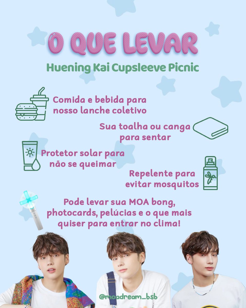 moadream_bsb's tweet photo. Guia do evento – HUENINGKAI Cupsleeve Picnic 🐧🧺

Oii, MOA! Segue no post tudo que você vai precisar para aproveitar o Kai day ao máximo. 💖

Ficou alguma dúvida? Não hesite em mandar para a gente!

Já manda para aqueles seus amigos Huening Kai biased e fãs do TXT! https://t.co/kwAr6BnsFV
