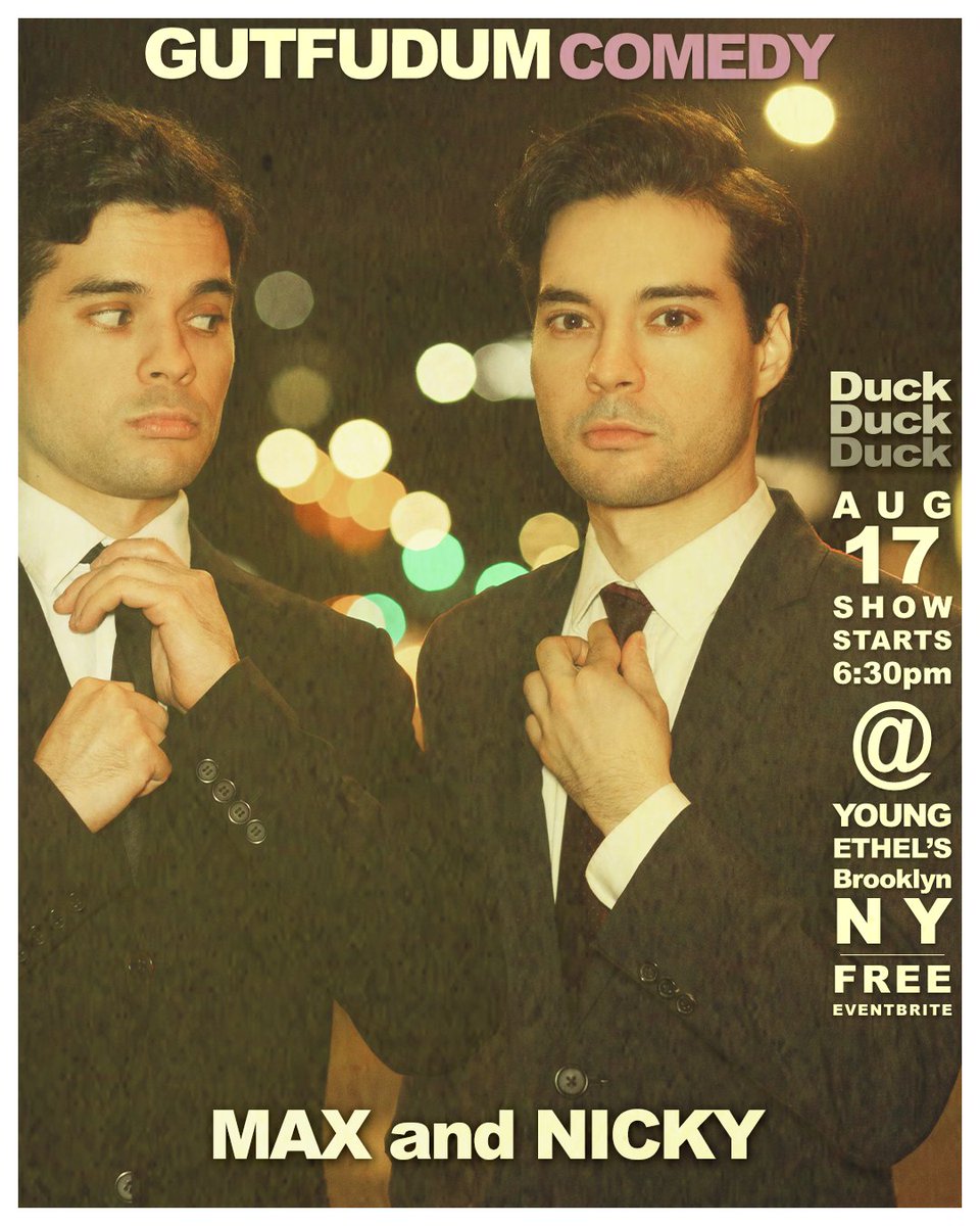 JasonTKocher's tweet photo. Get your FREE tickets on Eventbrite. Link in bio.

8/17/25 - Show Starts at 6:30pm
Young Ethel's [ Bar &amp; Stage ]
Brooklyn, NY

GUTFUDUM COMEDY Presents:
DUCK DUCK DUCK

A bespoke, one-size-fits-all, vegan comedy show with all-leather cow interior...just like Mom used to make. https://t.co/j5kaGvkHBU