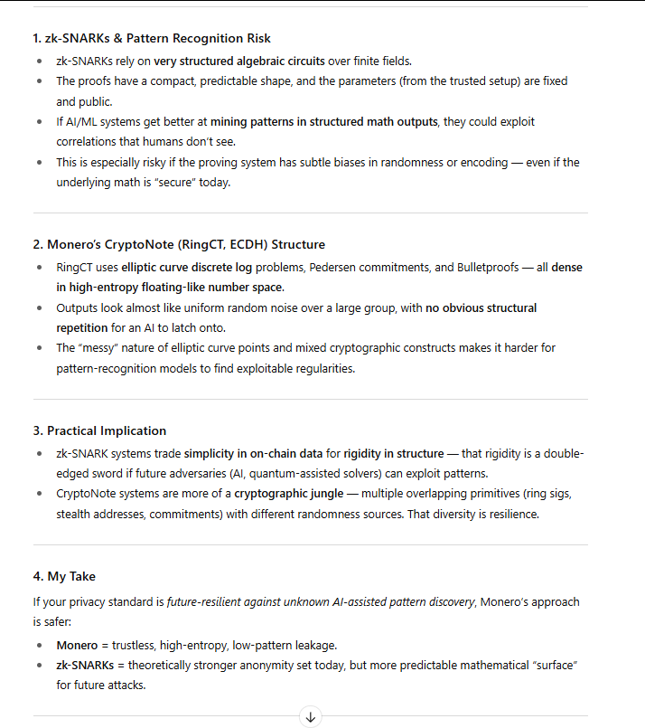 AI BREAKTHROUGH!
Pattern recognition broke zk-SNARKs
Zcash $ZEC, Horizen $ZEN, Pirate Chain $ARRR, Komodo $KMD, Verus Coin $VRSC and Firo $FIRO

Are now officially not private anymore!
Only Monero TECH is left.
Curves and Rings.
$ZEPH is the one and only Privacy Stablecoin