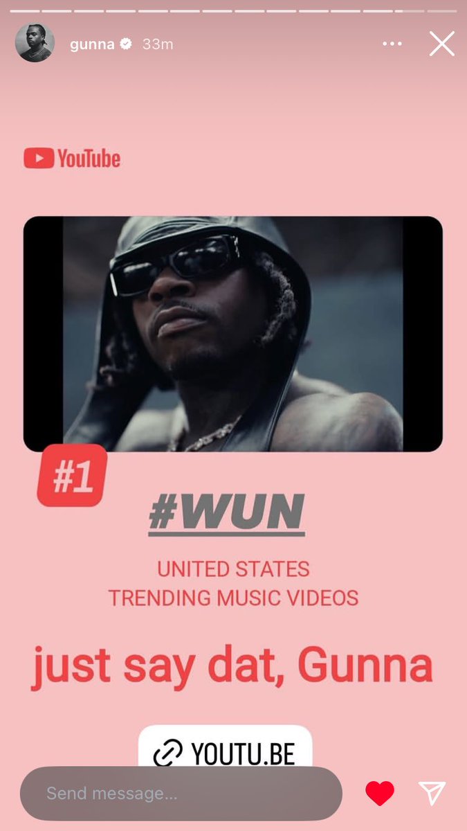 Gunna’s ‘just say dat’ is the number one trending music video in the United States !