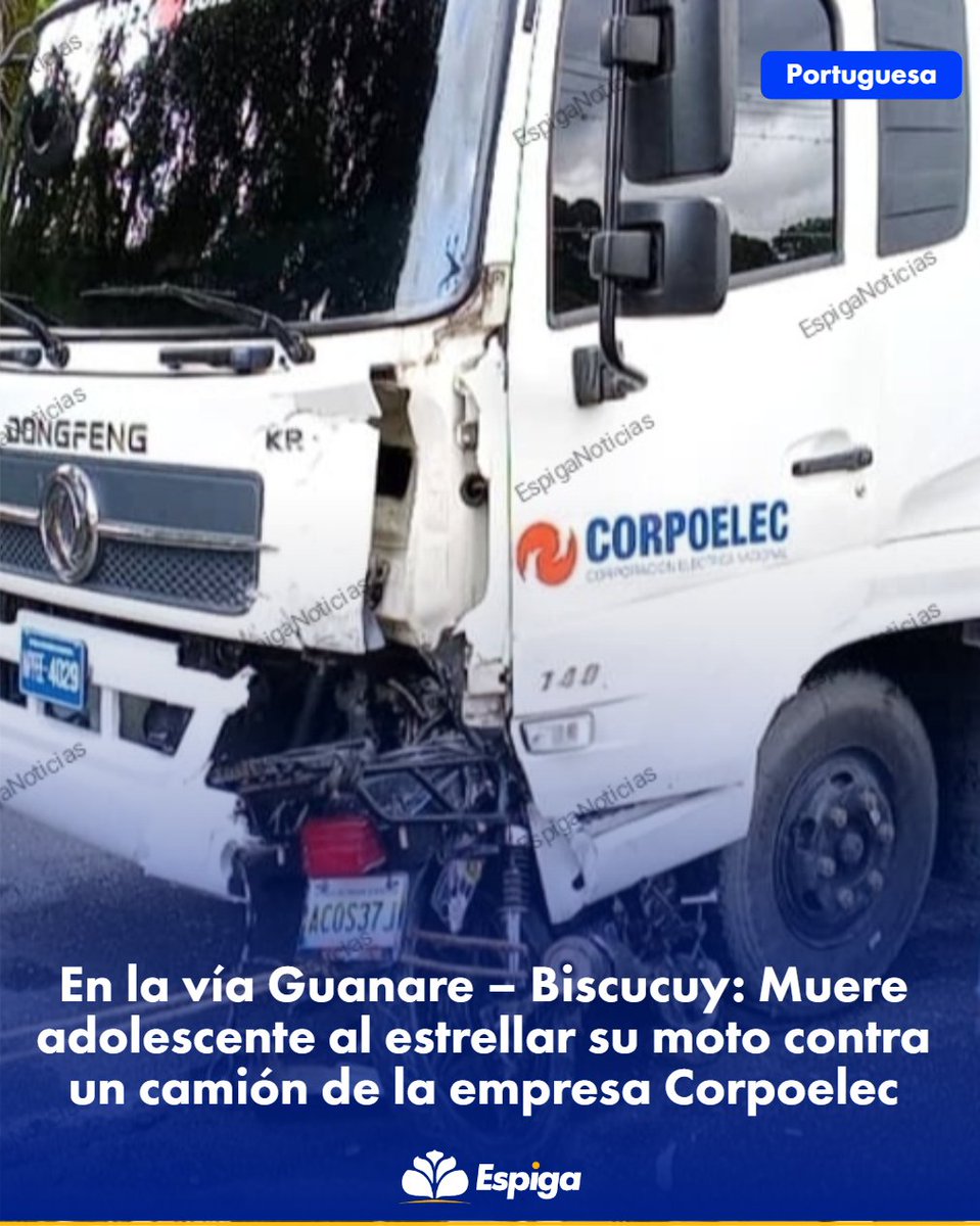 📌En la vía Guanare – Biscucuy: Muere adolescente al estrellar su moto contra un camión de la empresa Corpoelec

🔗 Ver más: espiganoticias.net/Portuguesa/en-…

📅 agosto 13, 2025

#13Ago, #Biscucuy, #Corpoelec, #EspigaNoticiasAlDia, #NoticiasDePortuguesa, #PortuguesaEnAlerta,