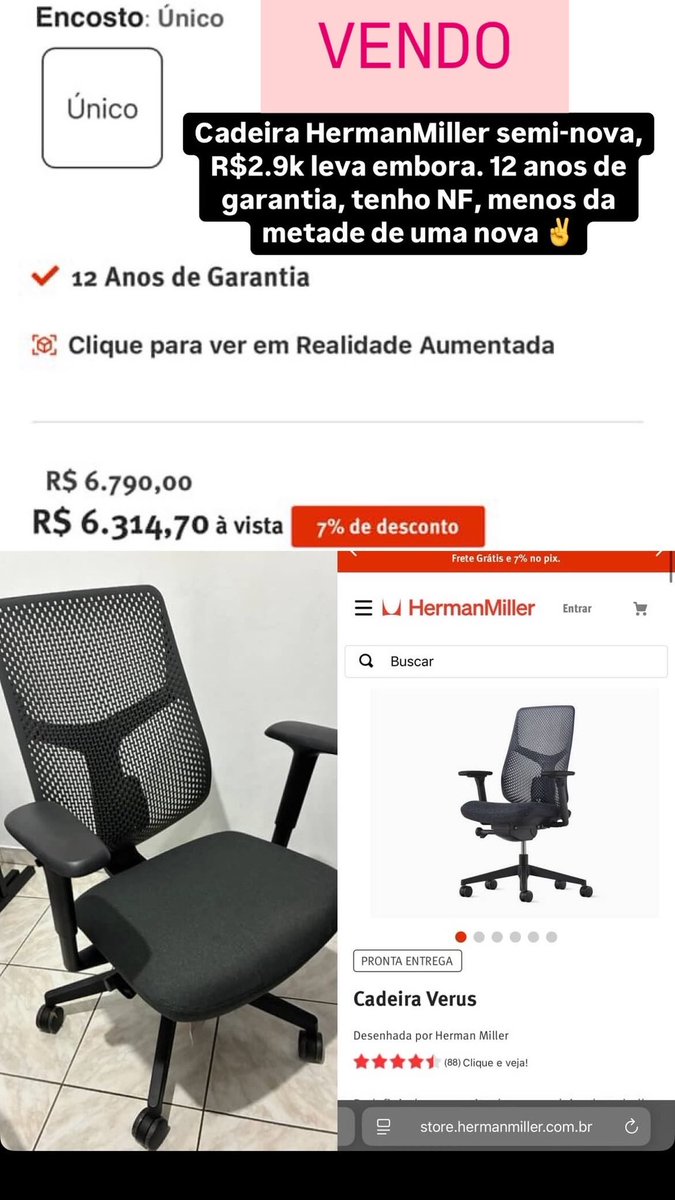 mulherdascobras's tweet image. Galera yo vendendo uma cadeira HermanMiler, entrega em SP. Tá no precinho.
RTs apreciados