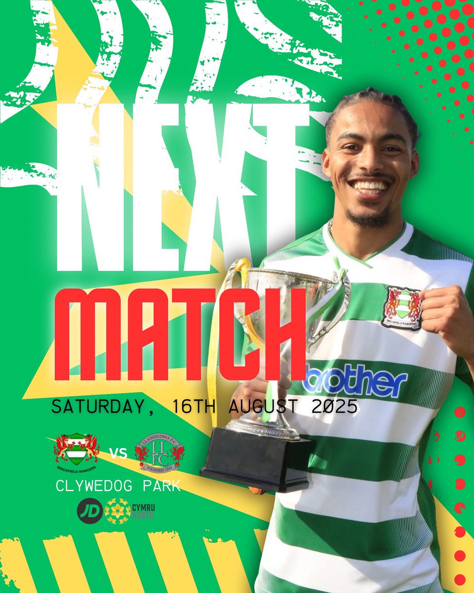 BrickfieldRFC's tweet photo. NEXT UP | LLANDUDNO FC 🏖️

We’re back in action on Saturday after securing our first Cymru North league win last weekend! 

We take on @llandudnofc at Clywedog Park in another big clash. Let’s build momentum — come support the boys! 💚⚽

#UPTHEBRICKY🟢 https://t.co/bUmWp8Bol6