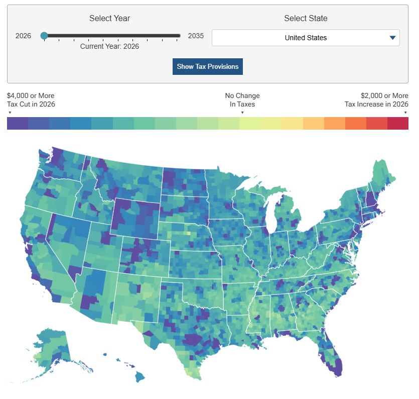 TaxFoundation's tweet photo. Launch our new interactive map to see the impact in your state and county: https://t.co/vYnGF2i0wl @GS_Watson https://t.co/oMUQDfy87Q