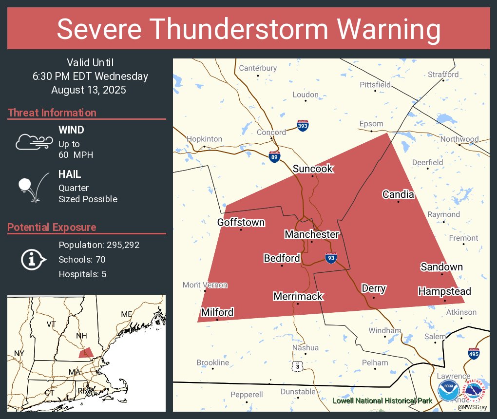 Severe Thunderstorm Warning including Manchester NH, Derry NH and  Londonderry NH until 6:30 PM EDT