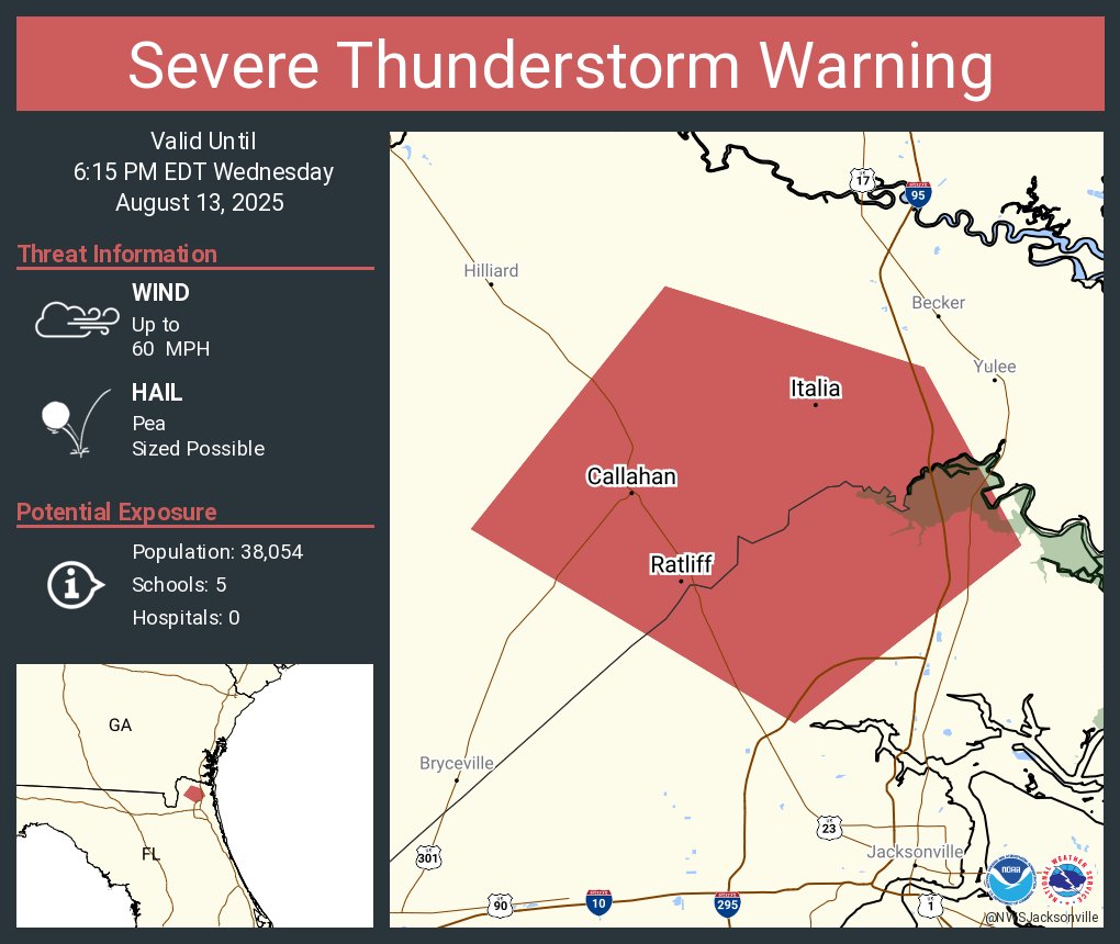 Severe Thunderstorm Warning including Callahan FL, Italia FL and  Ratliff FL until 6:15 PM EDT
