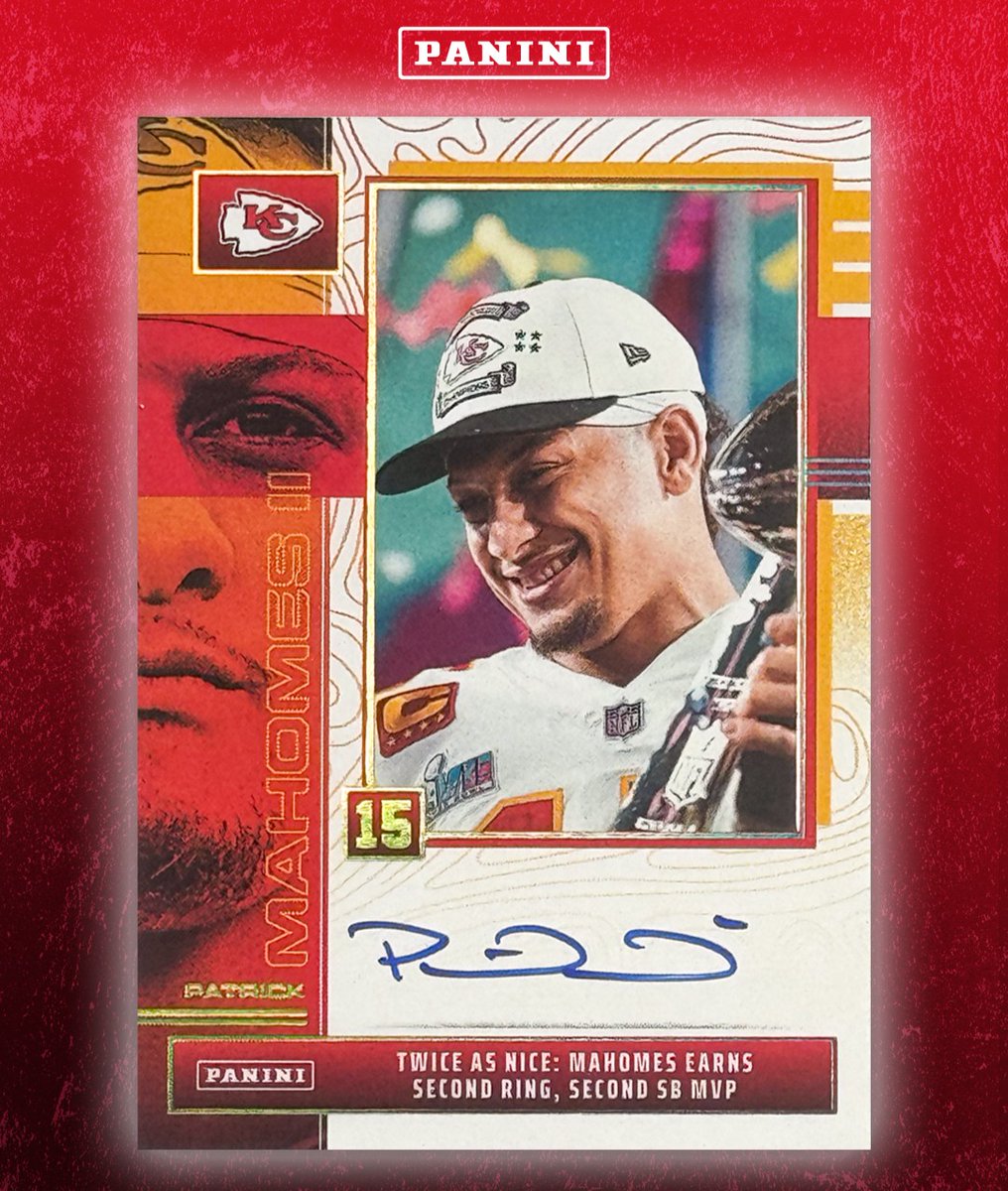 Panini will be honoring Patrick Mahomes all season long with a highlight-filled Patrick Mahomes Autograph Collection featured across several 2025 Panini products.
 
The cut-across Patrick Mahomes Autograph Collection is a rare 25-card, cross-brand autograph insert that will be