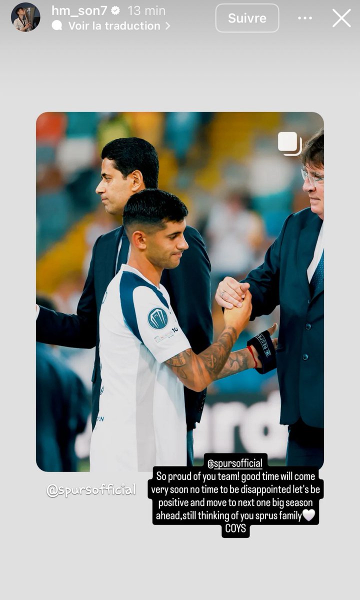 Actu Foot (@actufoot_) on Twitter photo ๐จ Heung-Min Son ๐ฐ๐ท a laissรฉ un message ร ses anciens coรฉquipiers de Tottenham aprรจs la dรฉfaite en Supercoupe dโEurope :
ยซ ๐ง๐๐๐๐๐ ๐๐ก๐ง ๐๐๐๐ฅ ๐๐ ๐ฉ๐ข๐จ๐ฆ ๐โ๐ฬ๐ค๐จ๐๐ฃ๐ !
๐๐๐ฆ ๐๐ข๐ก๐ฆ ๐ ๐ข๐ ๐๐ก๐ง๐ฆ ๐๐ฅ๐ฅ๐๐ฉ๐๐ฅ๐ข๐ก๐ง ๐ง๐ฅ๐ฬ๐ฆ ๐๐๐๐ก๐ง๐ขฬ๐ง, ๐ฃ๐๐ฆ ๐๐ ๐จ Heung-Min Son ๐ฐ๐ท a laissรฉ un message ร ses anciens coรฉquipiers de Tottenham aprรจs la dรฉfaite en Supercoupe dโEurope :
ยซ ๐ง๐๐๐๐๐ ๐๐ก๐ง ๐๐๐๐ฅ ๐๐ ๐ฉ๐ข๐จ๐ฆ ๐โ๐ฬ๐ค๐จ๐๐ฃ๐ !
๐๐๐ฆ ๐๐ข๐ก๐ฆ ๐ ๐ข๐ ๐๐ก๐ง๐ฆ ๐๐ฅ๐ฅ๐๐ฉ๐๐ฅ๐ข๐ก๐ง ๐ง๐ฅ๐ฬ๐ฆ ๐๐๐๐ก๐ง๐ขฬ๐ง, ๐ฃ๐๐ฆ ๐๐