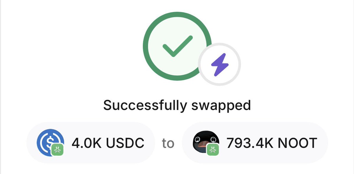 The next buyback with revenue generated by $NOOT has been completed 🐧

4010 $USDC > 793,482 $NOOT

Transaction hash:

0x19966ed6d89a7de8881ad83fde3595d8ce364fdfd2e0947e0cdb9255960c97cb